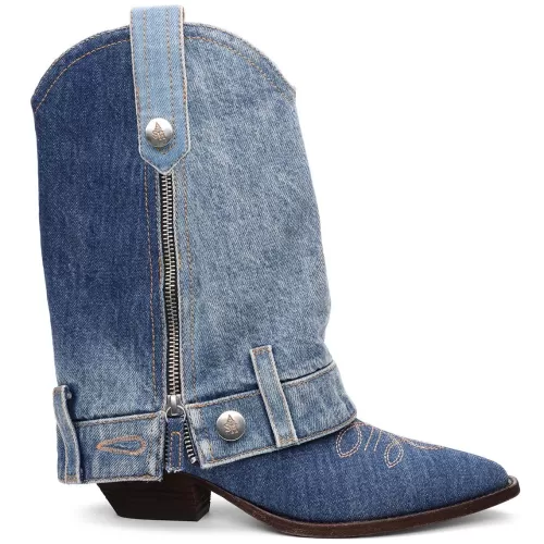 ASH Dazed Denim Cowboy Boots | Women's | BlueWash Sale