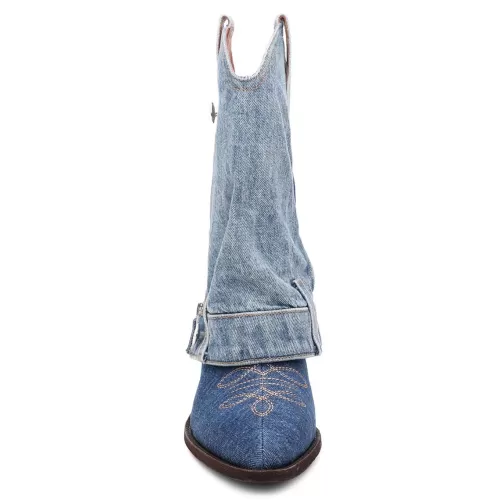 ASH Dazed Denim Cowboy Boots | Women's | BlueWash Sale