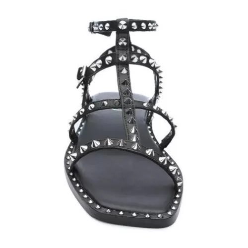 ASH Maeva Studded Square Toe Flat Sandals | Black Outlet