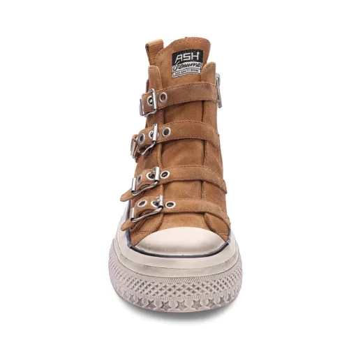 ASH Rainbow Suede Buckle Hightop Sneaker GoldenBrown Cheap